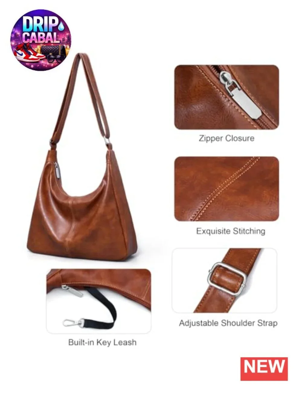 Vegan Leather Slouchy Hobo Shoulder Bag Tote with Adjustable Strap